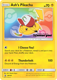 Carta Ash's Pikachu (PR-SM_SM108) — Sol & Lua Promos