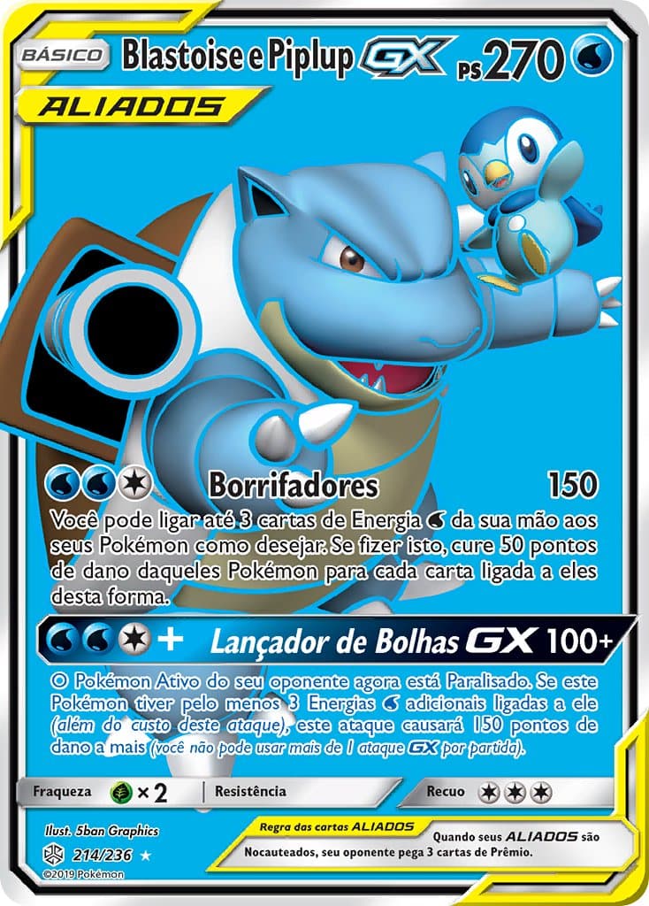 Carta Blastoise e Piplup-GX (214/236) — Sol & Lua 12: Eclipse Cósmico
