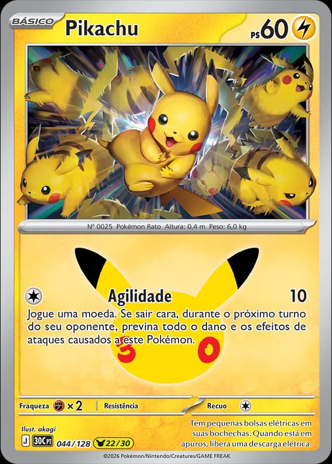 Pikachu da Celebração de 30 anos, ilustrado por akira egawa