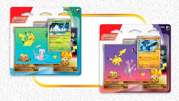 Blisters da Coleção com Adesivos de Celebração de 30 Anos nas versões Exeggutor de Alola e Lucario