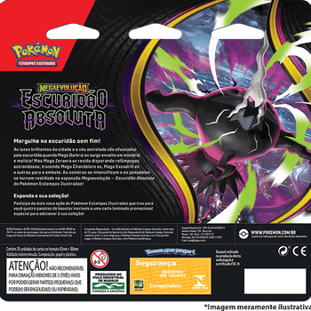 Verso da embalagem do Blister Quadrúplo Pokémon ME05 Escuridão Absoluta